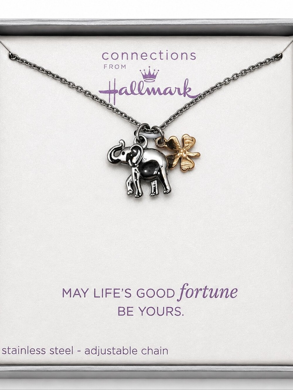 Hallmark Connections Lucky Elephant Stainless Steel Dainty Necklace NWT